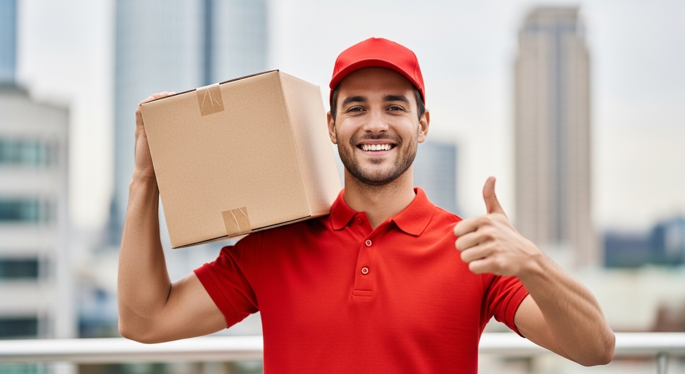 Profissional de entregas com caixa